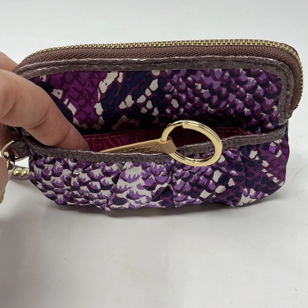 Diane Von Furstenburg Wristlet Wallet Purple Nylon Snake Pattern Stud Leather